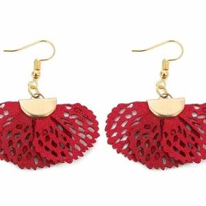 3/$24.  Bohemian red Filigree PU Leather Earrings for Pierced ears